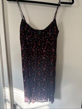 Blue Life Black Floral Slip Dress with Pink & Blue Flowers